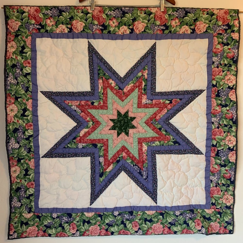 1990s Handcrafted Lone Star Quilt Wall Hanging